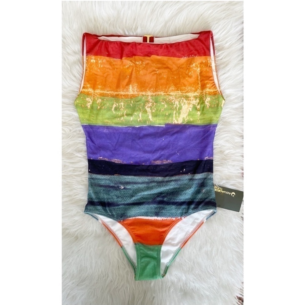 NEW Agua De Coco rainbow striped one piece swim suit bathing suit bright color - Picture 11 of 11